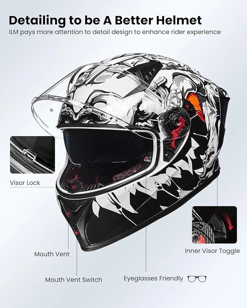 ILM Motorcycle Helmet Full Face Casco DOT Model Z501.  ⭐⭐⭐⭐⭐ (4.9/5)