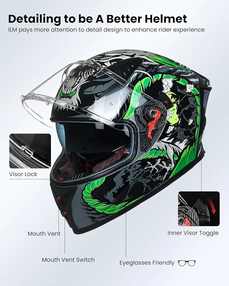 ILM Motorcycle Helmet Full Face Casco DOT Model Z501.  ⭐⭐⭐⭐⭐ (4.9/5)