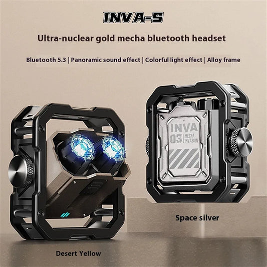 Mechanical Invasion INVA-S Mecha Wireless Bluetooth Headset, Jetpack Trendy Dazzle, Bluetooth 5.3, RGB Light Effect, in-Ear, for iOS or Android, for Running Sports,Silver.                      ⭐⭐⭐⭐⭐ (4.9/5)