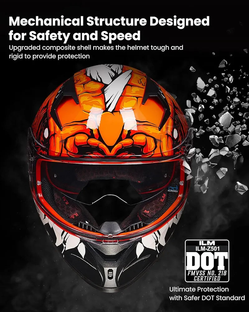 ILM Motorcycle Helmet Full Face Casco DOT Model Z501.  ⭐⭐⭐⭐⭐ (4.9/5)