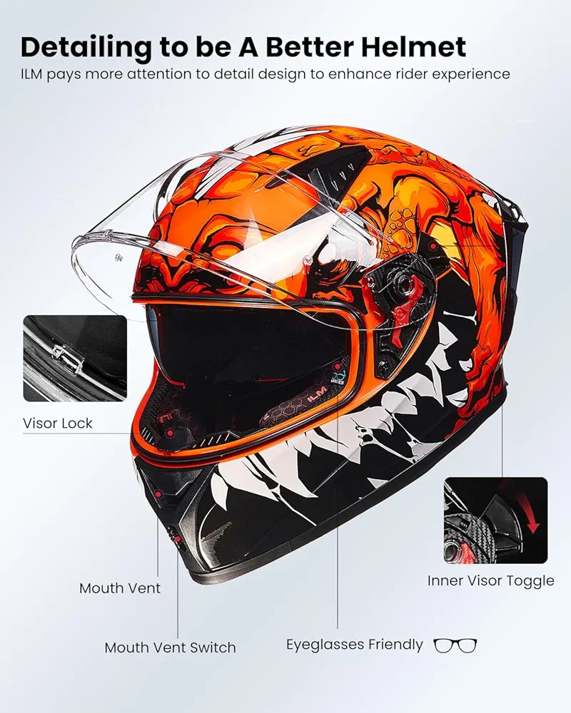 ILM Motorcycle Helmet Full Face Casco DOT Model Z501.  ⭐⭐⭐⭐⭐ (4.9/5)