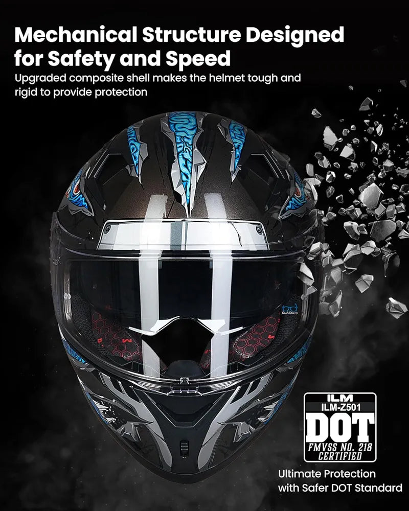ILM Motorcycle Helmet Full Face Casco DOT Model Z501.  ⭐⭐⭐⭐⭐ (4.9/5)