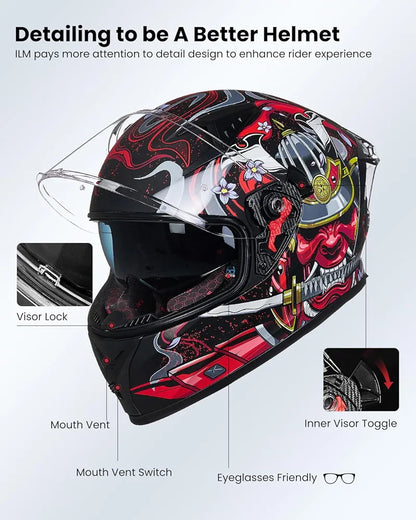 ILM Motorcycle Helmet Full Face Casco DOT Model Z501.  ⭐⭐⭐⭐⭐ (4.9/5)