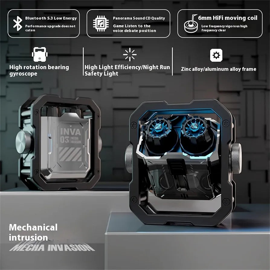 Mechanical Invasion INVA-S Mecha Wireless Bluetooth Headset, Jetpack Trendy Dazzle, Bluetooth 5.3, RGB Light Effect, in-Ear, for iOS or Android, for Running Sports，Silver.                      ⭐⭐⭐⭐⭐ (4.9/5)