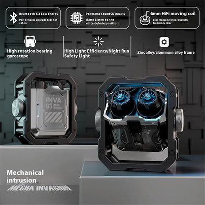 Mechanical Invasion INVA-S Mecha Wireless Bluetooth Headset, Jetpack Trendy Dazzle, Bluetooth 5.3, RGB Light Effect, in-Ear, for iOS or Android, for Running Sports，Silver.                      ⭐⭐⭐⭐⭐ (4.9/5)