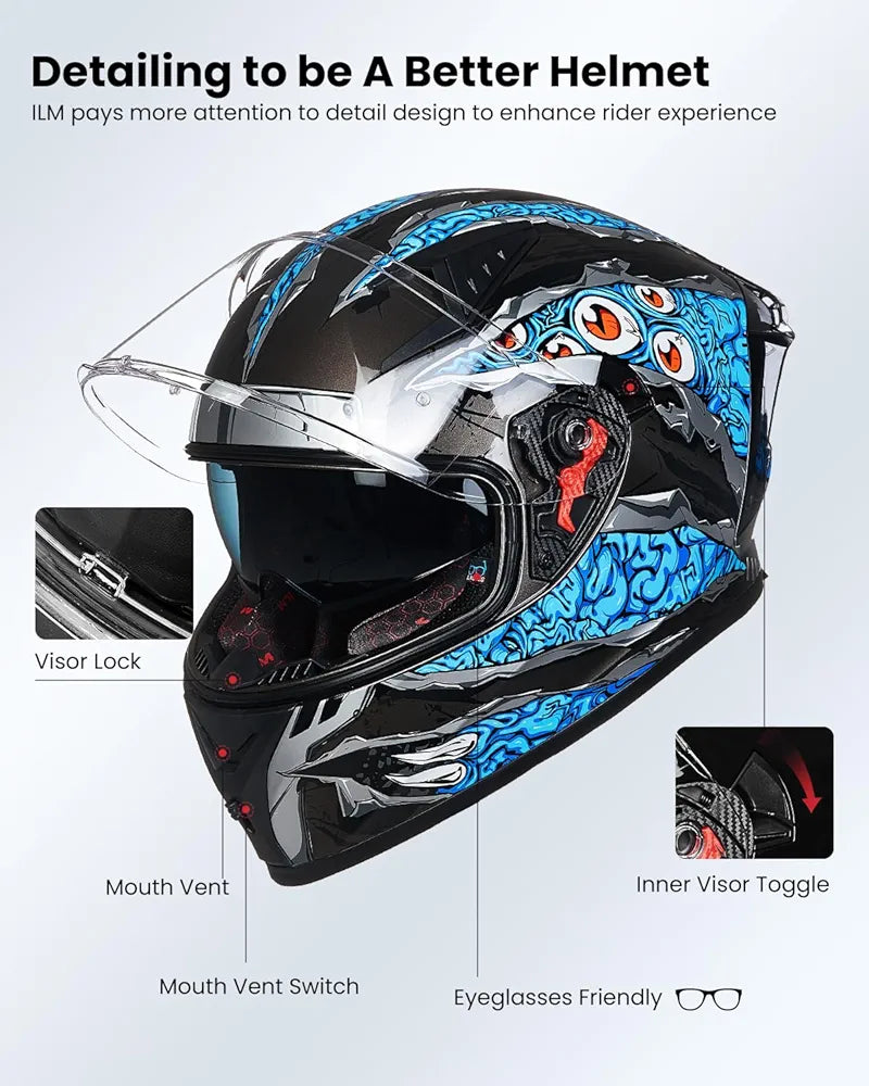 ILM Motorcycle Helmet Full Face Casco DOT Model Z501.  ⭐⭐⭐⭐⭐ (4.9/5)
