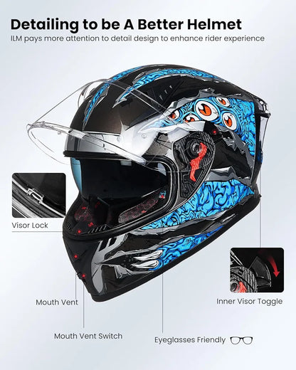 ILM Motorcycle Helmet Full Face Casco DOT Model Z501.  ⭐⭐⭐⭐⭐ (4.9/5)